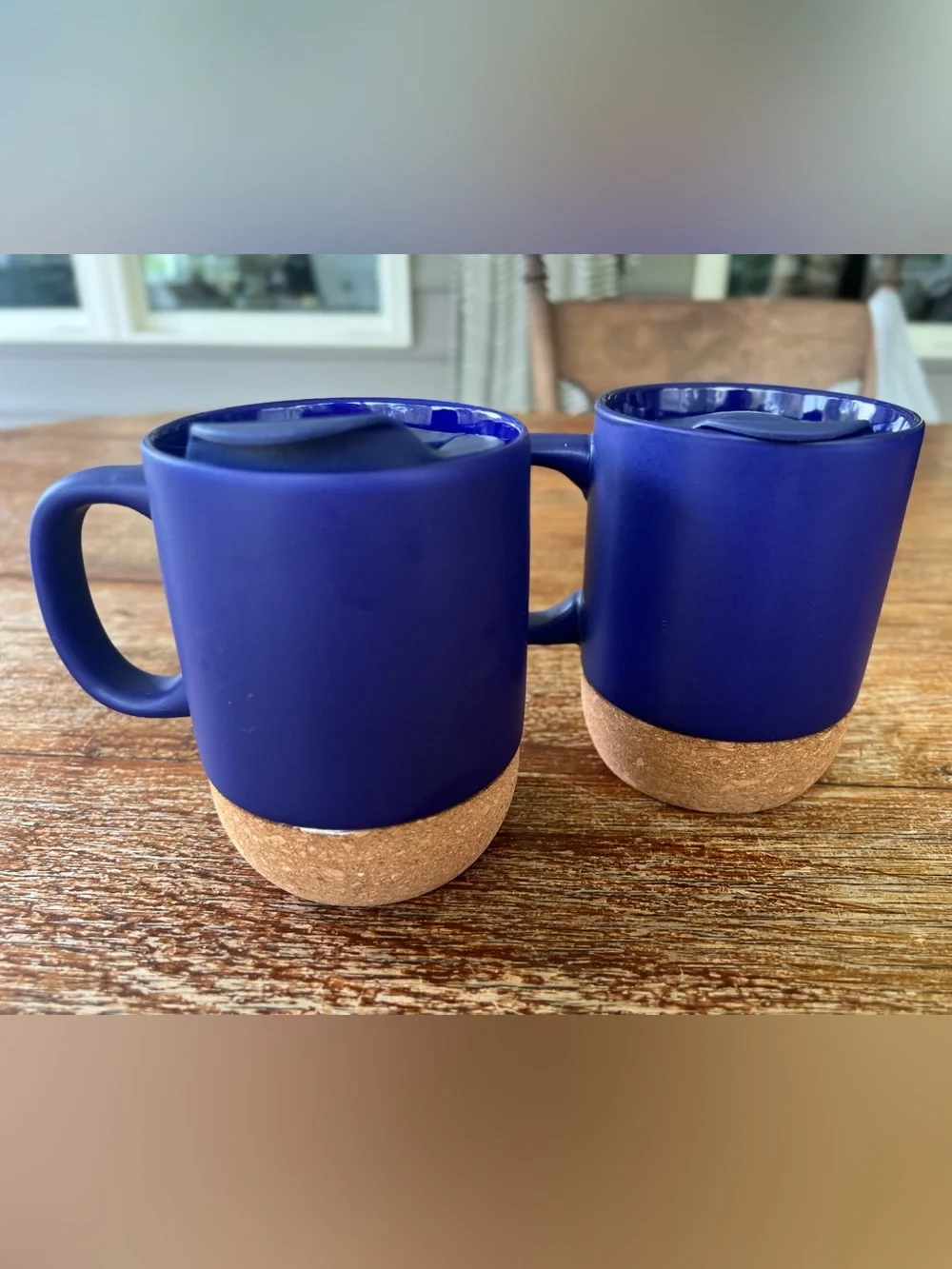 Disney Saratoga Springs Resort Ceramic Travel Mug Set 2 Cork Base Blue Lids 12oz - Picture 3 of 12